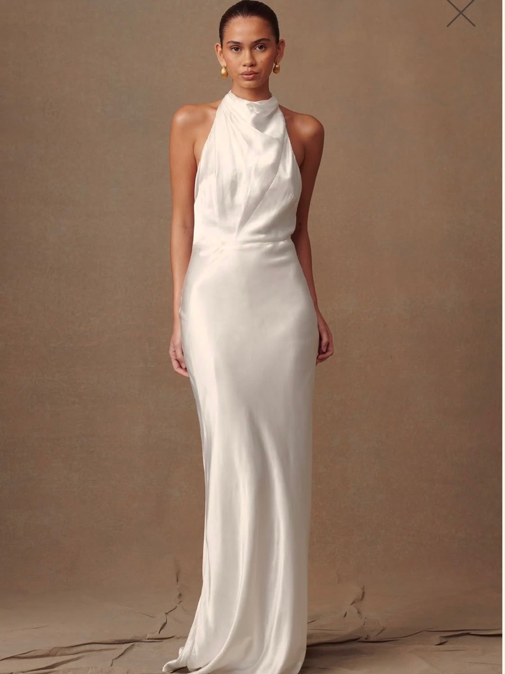 Meshki Ivory Satin Backless Halter Gown wedding